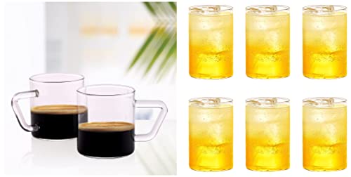 Image of Borosil Vision Glass Set, 295ml, Set of 6, Transparent & Espresso Classic (120 Ml) - Coffee Mug Combo