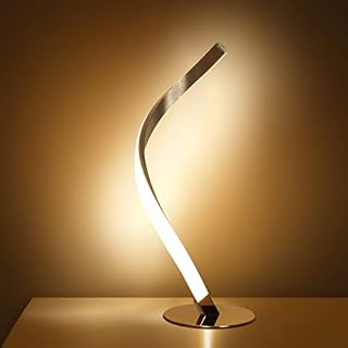 Depuley LED Spiral Bedside Table Lamp, Silver Nickel Modern Minimalist Design Nightstand Reading Lamp, 6W 3000K Warm White Eye-Caring Desk Lamp for Bedroom, Living Room, Office, Kids