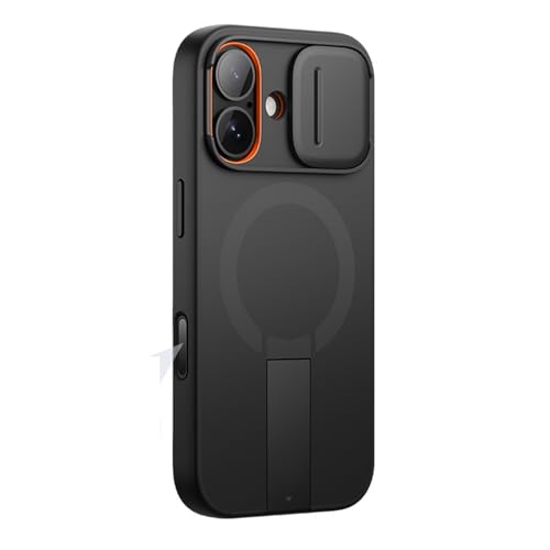 Coque iPhone 17 magnétique noire avec béquille en métal et cadre photo surélevé