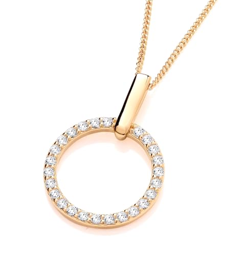 Old English Jewellers 9ct Yellow Gold on Silver 0.25ct Cubic Zirconia CIRCLE OF LIFE Pendant Necklace + 16 18 20 inch Chain (20)