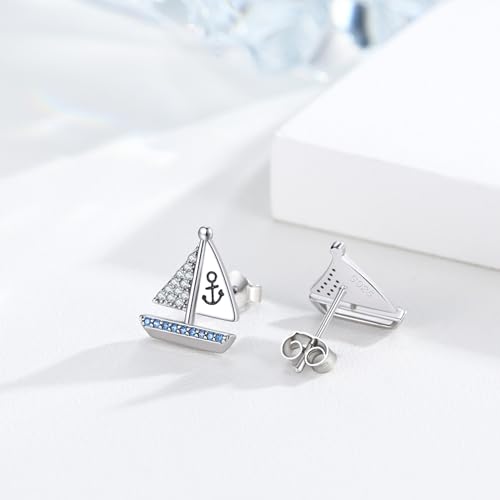 Nautical Sailboat Stud Earrings S925 Sterling Silver Sail Boat Studs Earrings Nautical Earrings mit Cubic Zirconia Sea Jewelry Earrings for WomenOcean Jewelry Gifts2