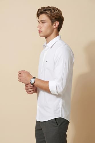 Image of Peter England Men's Slim Fit Full Sleeve Casual Shirt in Twill Weave Cotton