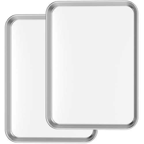 Baking Sheets Set Of 2, Bastwe 16 Inch Cookie Sheets & Stainless Steel Baking Pans & Toaster Oven Tray Pans, Rectangle Size 15.95L X 11.97W X 1H Inch, Non Toxic & Healthy, Mirror Finish & Rust Free
