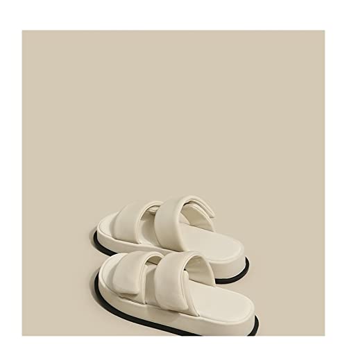 Beach Sandals Fashion Personality Women's Shoes Summer Thick Bottom Half Slippers Outside Niche Premium Feeling Sandals Outdoor Indoor Outer Slippers(Beige,36)2