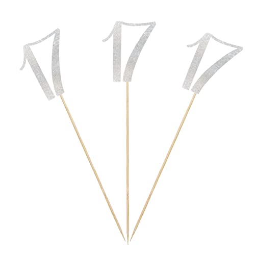 Silver Glitter 17th Birthday Centerpiece Sticks, 12-Pack Number 17 Table Topper Anniversary Party Decorations