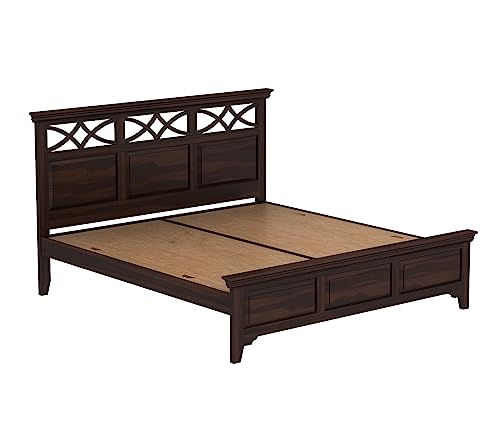 Image of Wooden Queen Size Bed Without Storage - Solid Wood Queen Cot - Cot Akka Bed - Stylish Bedroom Furniture (Queen, Allana, Walnut Finish)