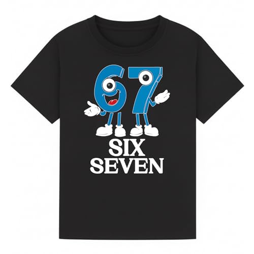 Six Seven Funny Meme Boys and Girls T Shirt 67 Numbers Kids Graphic T-Shirt Educational Learning Tee Black 7-8Y