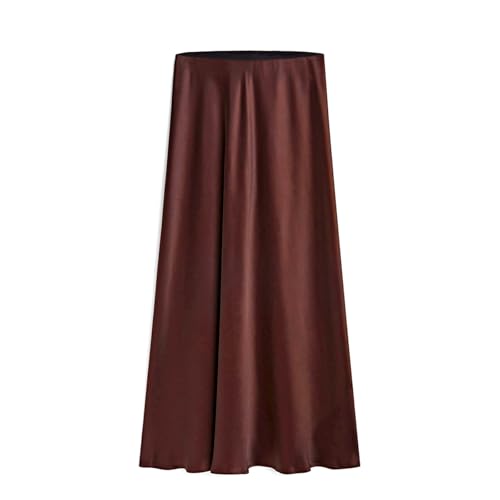 crazynekos Womens Satin Silk High Waist Slit Long Skirt Elastic Waistband Midi Skirts