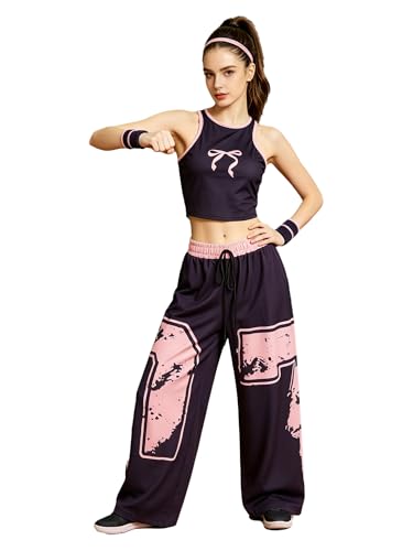 Ensemble pantalon rose XXL avec gilet imprimé style street inhzoy pour femme
