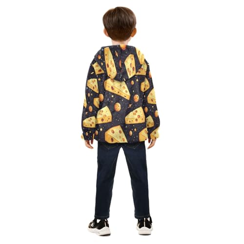 Cheese Wedges Space Planets Toddler Fleece Jacket Girl Boys Hooded Fleece Jacket Coat Warm Outwear Zip-up 3-10T4