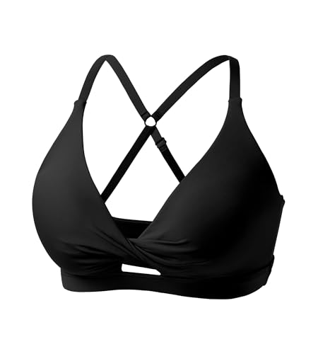 Image of Padded Sports Bras for Women - Strappy Sports Bra Workout Tops for Women Twist Front Gym Tops