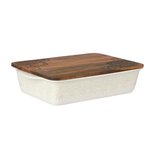 Vintage Lace 9x13 Ceramic Baking Dish with Wood Lid –
