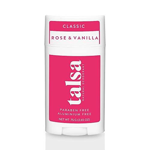 Talsa Natural Deodorant | For Women and Men (75g), Paraben Free Alcohol Free and Aluminum Free with Coconut Oil and Shea Butter | Rose and Vanilla - 75g