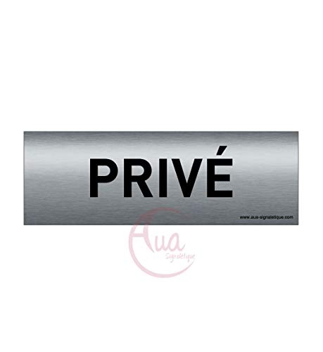 AUA SIGNALETIQUE - Plaque de porte Aluminium brossé imprimé AluSign Texte - 150x50 mm - Double Face adhésif au dos (Privé)