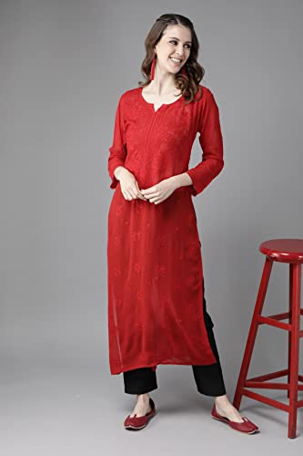 Image of Ada Hand Embroidered Lucknowi Chikankari Viscose Georgette Kurta Kurti for Women A411185