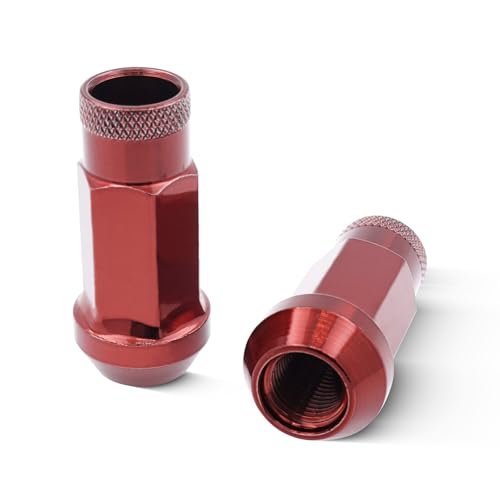 EZAccessory 14x1.5 Extended Tuner Lug Nuts 24 Pcs+Key Red Racing Open End for Chevy Blazer Full Size Silverado 1999+