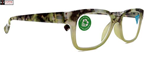 Aya, Premium Reading Glasses, High End Fashion Reader,+1.25 to +4 magnifiers, Square Green & Black Tortoise. Optical Frame. NY Fifth Avenue.