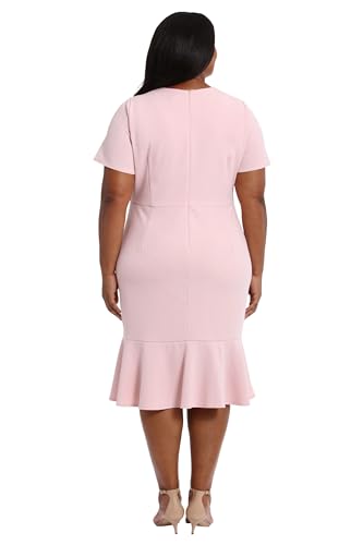 Image of London Times Women's V-Neck Dress - Flounce Hem, Twist Waist, Elegant Office & Event Wear