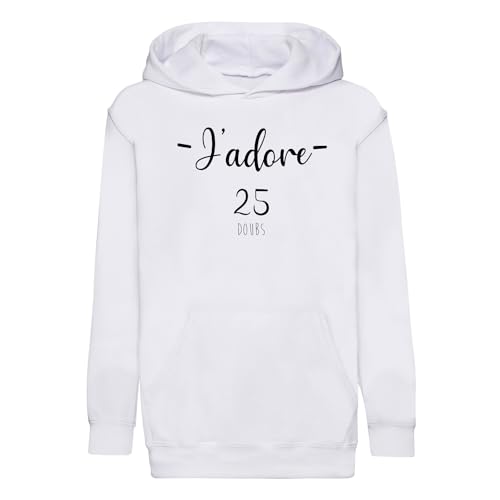 Sweat à capuche enfant J'adore 25 Doubs premium avec finitions haut de gamme