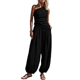 Generisch Hosenanzug Damen Sportlich Elegant, Trainingsanzug Set Sommer Tank Und Hose Mit Taschen Set Casual Bequem Business Arbeit Mode Streetwear 2 Teiler Anzug (M, Schwarz)
