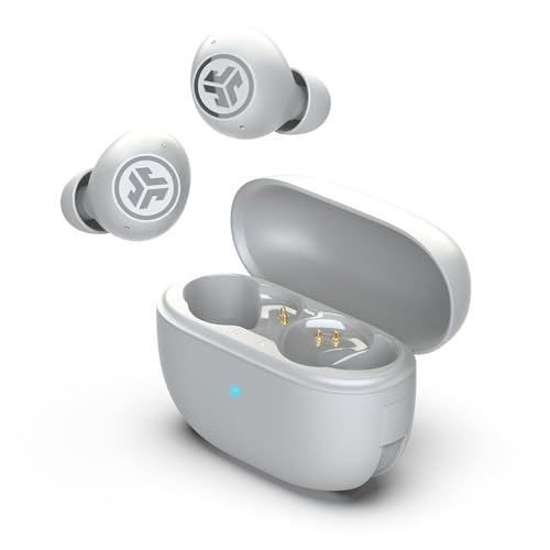 JLab Go Pop ANC Auriculares Bluetooth ANC, 24+ h de autonomía, IP55 Resistentes al Sudor, micrófono, Llamadas claras y conexión multipunto, Blanco