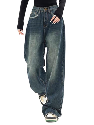 Xineicy Jeans for Women High Waist Wide Leg Baggy Jeans Y2K Loose Vintage Boyfriend Denim Pants