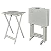 5 piece set compass print tv wood folding tray table stand in light gray 4 tray tables 1 stand  urban country home decor