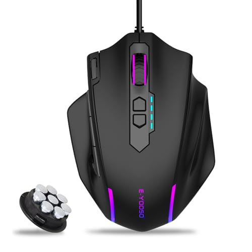 E-YOOSO Wired Large Gaming Mouse, RGB Backlit, 5 Macro Side Buttons, 200-12400 DPI, 11 Programmable...