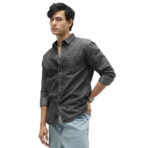 Image of Urbano Fashion Men's Regular Fit Full Sleeve Washed Denim Shirt