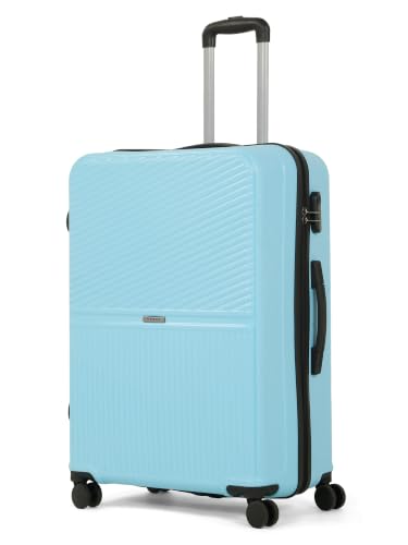 Image of Teakwood Large Size 8 Wheels Trolley Bag, Hard Cabin with Zipper Closure, Adjustable Push Button & Cross Side Strap, Number Lock System 360 Degree (Large, Sky Blue)