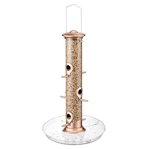 iBorn Bird Feeders Seed Catcher for Outside Hanging 6 Port Bird Feeder for Cardinal Birds Aluminium Metal,Brushed Copper Finishing 14 Inch 6 Port (Seed is not Included)