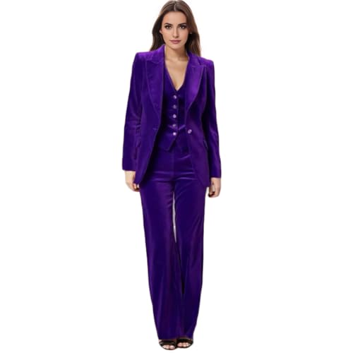 Womens Velvet Suits Plus Size Pant Suits for Women Dressy 3 Piece Set Business Blazers for Work Professional