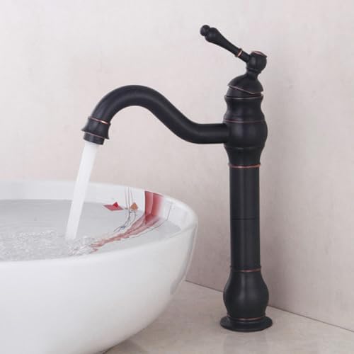 Robinet d’eau chaude et froide de lavabo noir, robinet d’évier de lavabo de comptoir peut être tourné, un type de haut noir ancien