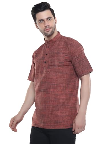 Image of Khadie Cotton Blend Solid Casual Regular Fit Mandarin /Chinese Collor Short Kurta for Men