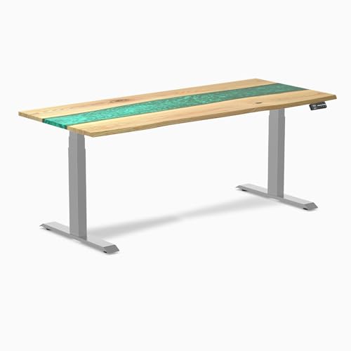 Image of Desky Dual Resin Hardwood Sit Stand Desk - White Ash / 72 x 30 inches /Grey