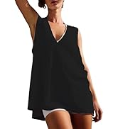 Korebow Womens Tank Tops Summer Deep V Neck Sleeveless Shirts Casual Loose Solid Blouses
