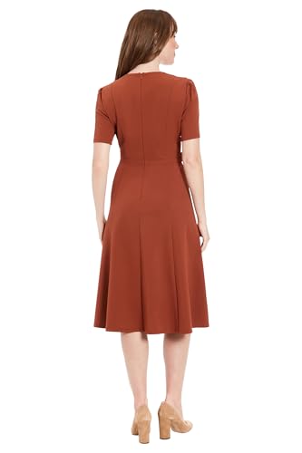 Image of London Times Women's Short Sleeve Crepe Fit and Flare Midi with Waist Button Detail