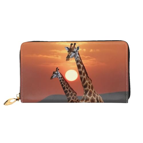 Portefeuille de voyage femme girafe grande capacité doté d'une fermeture éclair intégrale
