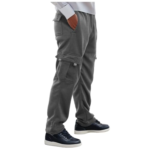 Fleece Lined Sweatpants for Men Big and Tall Solid Color Drawstring Elastic Waist Baggy Cargo Pants with Pockets