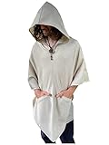 Handmade AKALIKO Hooded Poncho Cream Beige Handwoven Wool Premium Pure Cashmere Pockets Hood Minimalist Simple Zen Gypsy Festival Mexican Boho AJJAYA