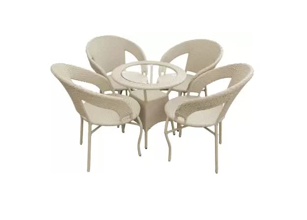 Image of Anaya Decor D-12 Chairs Table Set 4+1 Wicker Patio Furniture Sets 4 Chair and 1 Table for Garden Balcony Bedroom Powder Coated Frame Uv Protected Wicker (Off White)