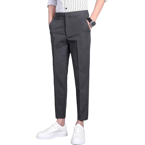 Maiyifu-GJ Men's Ice Silk Slim Fit Dress Pants Straight Leg Casual Solid Suit Pants Business Fashion Lightweight Work Pants