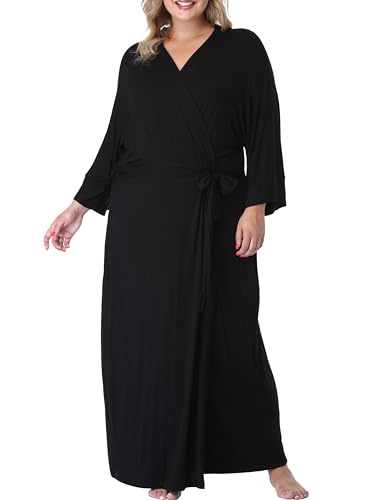 Image of iFigure Women's Plus Size Long Robe Full Length Bathrobes Kimono Dressing Gown Sleepwear Maternity Delivery Robes with Pocket