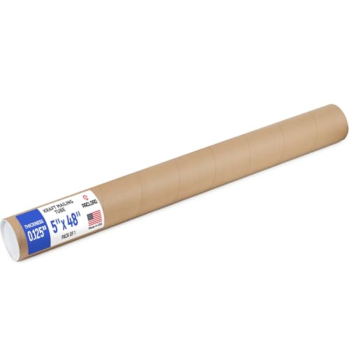 5 x 48 Reinforced Kraft Paper Mailing Tube Pack of 1 Tube with 2 Caps Secure USPS Approved Cardboard Poster Mailer for Shipping and Storing of Prints Artwork Posters or Documents