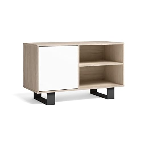 Skraut Home | Mueble TV 100 con Puerta Izquierda| Sala de Estar/Comedor| Modelo Viento| Color Estructura Roble| Color Puerta Blanca| Medidas 95x40x57cm Altura.