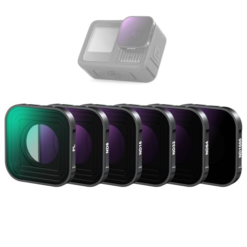 NEEWER CPL Filtre ND Compatible avec GoPro Hero 13 12 11 10 9 Noir, Lot de 6 CPL ND8 ND16 ND32 ND64 ND1000 Kit de Filtres d'Objectif à Densité Neutre Mince Multicouches HD, FL-GP10