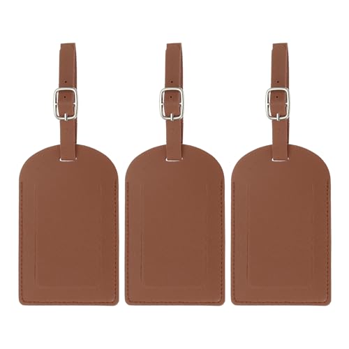 PATIKIL Luggage Tags for Suitcases, 3 Pack Premium PU Leather Baggage Tags Privacy Protection Luggage Identifier Travel Bag Labels, Brown