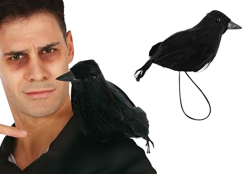 FIESTAS GUIRCA | Cuervo Negro con Elástico para Hombro (15 cm) - Decoración de Halloween y Fiestas Temáticas de Animales - Ideal para Ambientes Terroríficos y Escenarios Espeluznantes - Negro