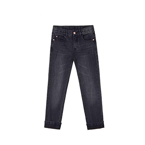 Bienzoe Niño Algodón Pantalones Vaqueros Cintura Ajustable Pantalon Negro 7 Cover