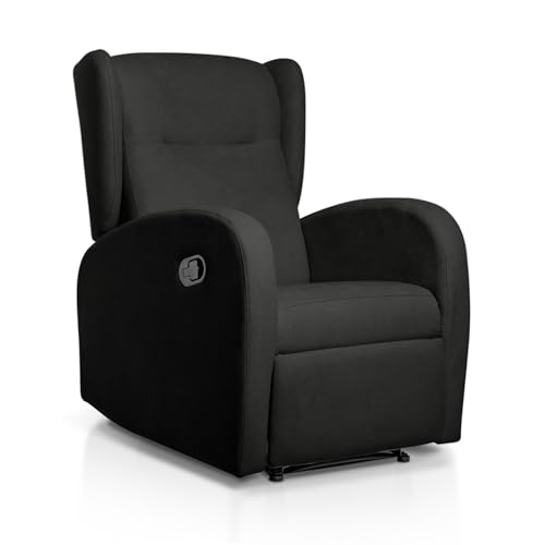 SUENOSZZZ-ESPECIALISTAS DEL DESCANSO Sillón Relax orejero Home reclinable con Pared Cero tapizado en Tela Antimanchas Tela Negro